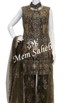 Indo Western Mehendi Green Embroidery Top and Pant with Nett Jacket