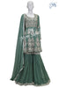 Indo Western Olive green Designer Frock Top Stone work and Gharara pant