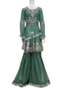 Indo Western Olive green Designer Frock Top Stone work and Gharara pant