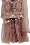 Indo Western Onion Pink Crop Top with Embroidery jacket and Gharara Pant