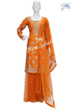 Indo Western Orange Raw Silk Gota Work Top with Net Palazzo Pant