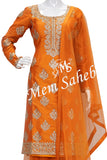 Indo Western Orange Raw Silk Gota Work Top with Net Palazzo Pant