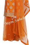 Indo Western Orange Raw Silk Gota Work Top with Net Palazzo Pant