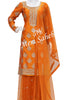 Indo Western Orange Raw Silk Gota Work Top with Net Palazzo Pant