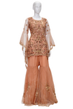 Indo Western Peach Party wear Top and Gharara with Stylish Dupatta