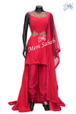 Indo Western Rani Pink Georgette Tail cut Top with Narrow Pant