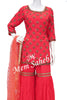 Indo Western Tomato Pink Pure Crape Short Top with Gharara Pant