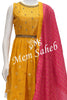 Indo Western Yellow Georgette Palazzo set with Contrast Pink Dupatta