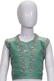 Kids Ghagra Choli Green Nett Designer with Pearl and Kundan work