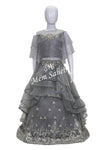Kids Ghagra Choli Grey Party Wear cape Blouse and Multi Layered Skirt