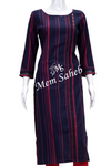 Kurti Blue Rayon with stripes and lace having three fourth sleeves