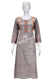 Kurti Light Brown Cotton with contrast work and three fourth sleeves