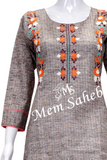 Kurti Light Brown Cotton with contrast work and three fourth sleeves