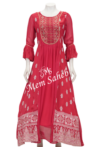 Kurti Pink Georgette Floor Length with Sequin and Thread Embroidery