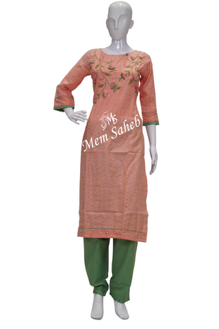 Kurti Set Cotton with Mirror and Thread Embroidery having Contrast Pant