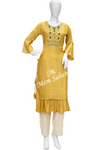 Kurti Set Mustard Silk Top with Bell Sleeves and Contrast Pant