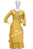 Kurti Set Mustard Silk Top with Bell Sleeves and Contrast Pant