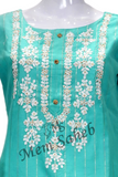 Kurti Silk Sea Green with Pearl work and Bell Sleeves