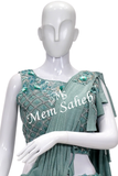 Saree Aqua Blue with Ready pleats and Designer Blouse