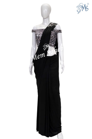 Saree Black One Minute with Silver Designer Sequin Blouse