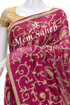 Saree Pure Georgette Magenta Colour Designer Hand Embroidery