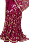 Saree Pure Georgette Magenta Colour Designer Hand Embroidery