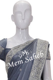 Saree Steel Grey Satin Silk with Designer Silver Embellishments