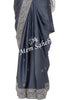 Saree Steel Grey Satin Silk with Designer Silver Embellishments