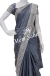 Saree Steel Grey Satin Silk with Designer Silver Embellishments