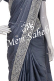 Saree Steel Grey Satin Silk with Designer Silver Embellishments