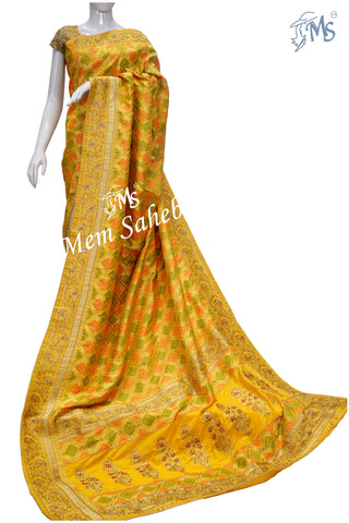 Saree Yellow Benarasi Multi Bandhej Weaving Designer Pallu and Border