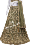 Bridal Ghagra Choli Olive Green Nett with Embroidery and Gota work