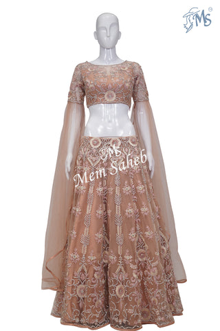 Bridal Ghagra Choli Onion Pink with all over work and Designer Sleeves