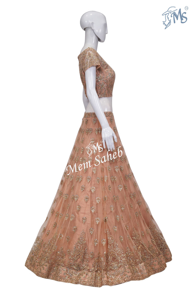 Mint Floral Lehenga With Peach Mirror Blouse and Dupatta - Anisha Shetty-  Fabilicious Fashion