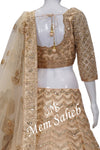 Bridal Ghagra Choli Peach Tissue with Designer Sleeves and Contrast Dupatta
