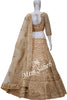 Bridal Ghagra Choli Peach Tissue with Designer Sleeves and Contrast Dupatta