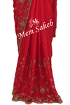 Bridal Saree Red Chinnon with delicate all over Hand Embellishments