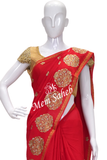 Bridal Saree Red Chinnon with Gold and Silver Embroidery