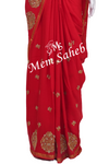 Bridal Saree Red Chinnon with Gold and Silver Embroidery