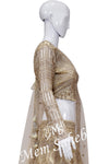 Crop Skirt Light Gold having designer Cords and stone work with Dupatta