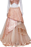 Crop Skirt Peach Nett with Designer Blouse and Multi Layer Skirt