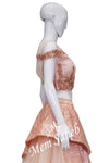 Crop Skirt Peach Nett with Designer Blouse and Multi Layer Skirt