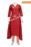 Kurti Set Rust Cotton Umbrella Top with Embroidery and Contrast Pant