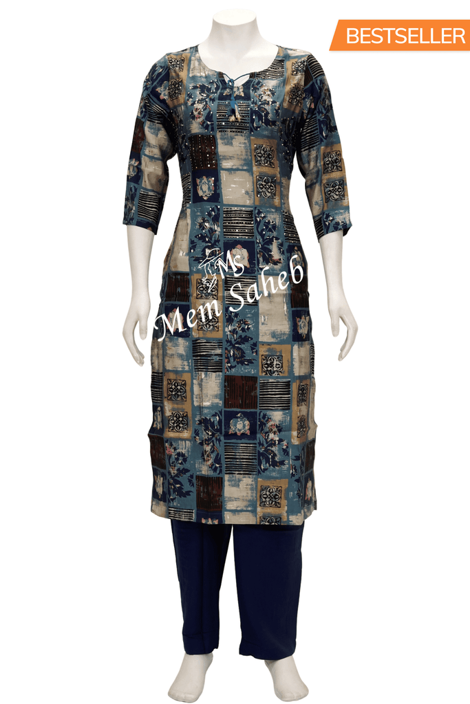 Kurti Set Silk Multi Colour with Digital Print and Contrast Pant