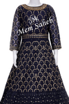 Kids Gown Navy Blue Party wear Nett with All over work and Full Sleeves