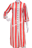 Kurti Cotton White with Tomato Pink Stripes and Collar Neck