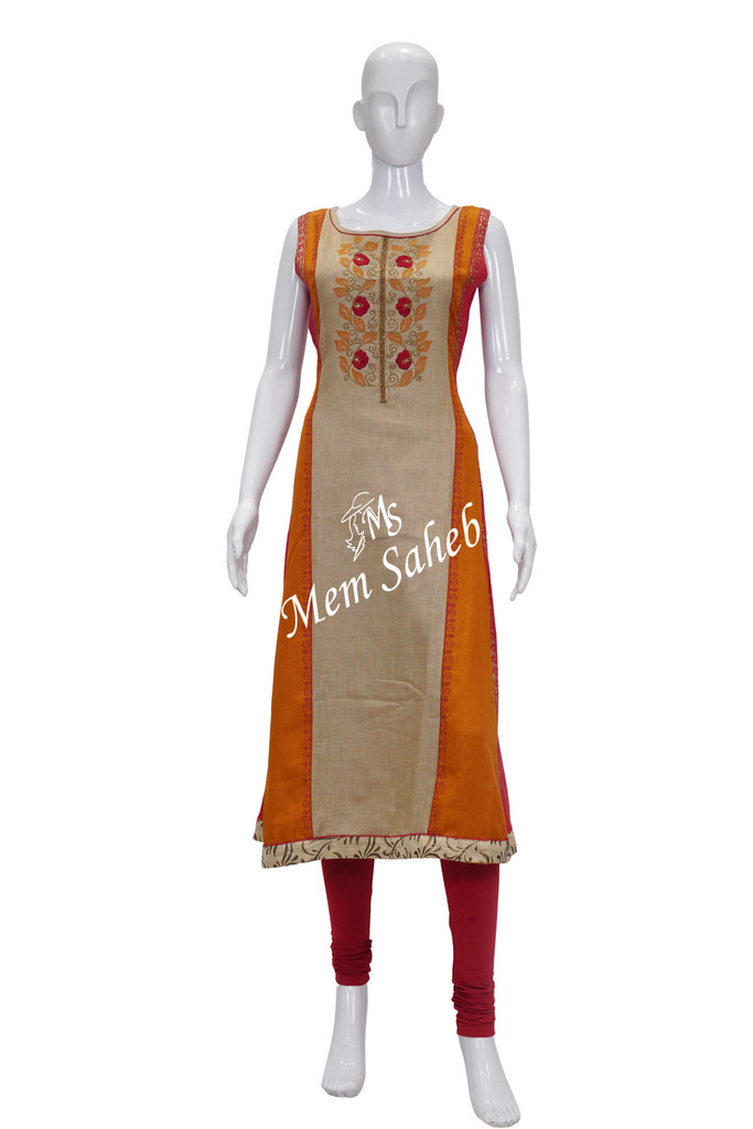 Kurti Multi Colour Silk with Thread Embroidery and Gold Print