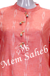 Kurti Pink Cotton with Ikkat Weaving and Mirror work