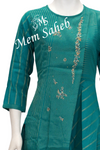 Kurti Set Cotton Peacock Blue top with stripes Embroidery and Pant