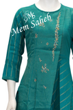 Kurti Set Cotton Peacock Blue top with stripes Embroidery and Pant